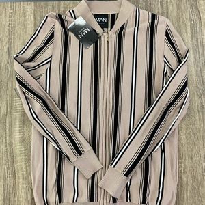 BoohooMAN Stripe Zipper Cardigan